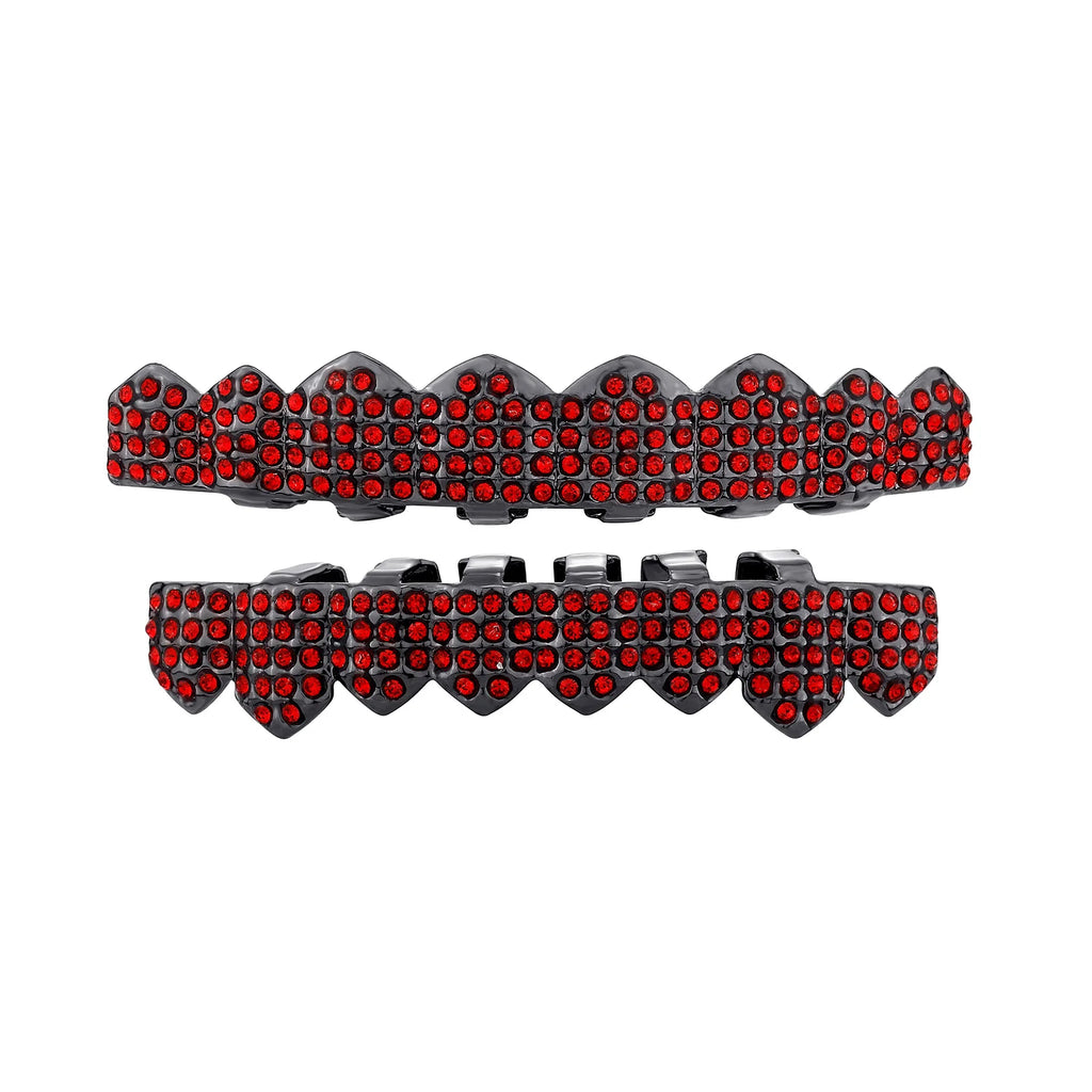 TOPGRILLZ Hip Hop Teeth Grillz Iced Out Micro Paved Green Red Cubic Zircon Top & Bottom Charm Grills Set For Halloween Party