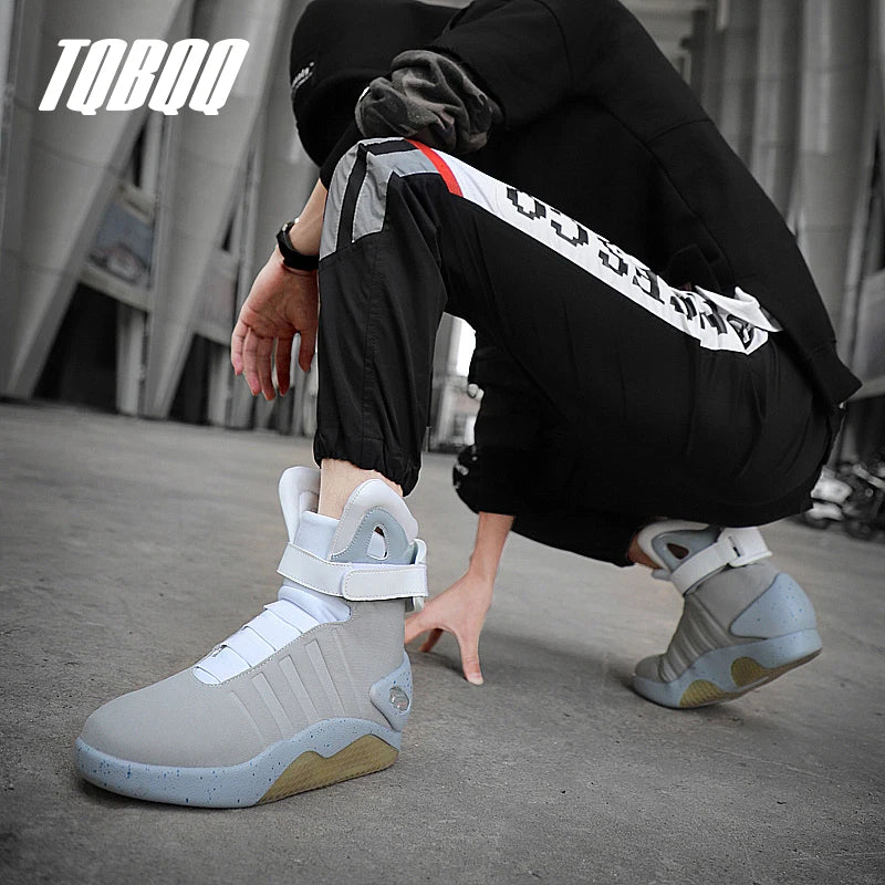Men's High-Cut Skateboarding Shoes with LED Women Cool Sports Shoes USB Rechargeable Casual Sneakers Back To The Future Boots