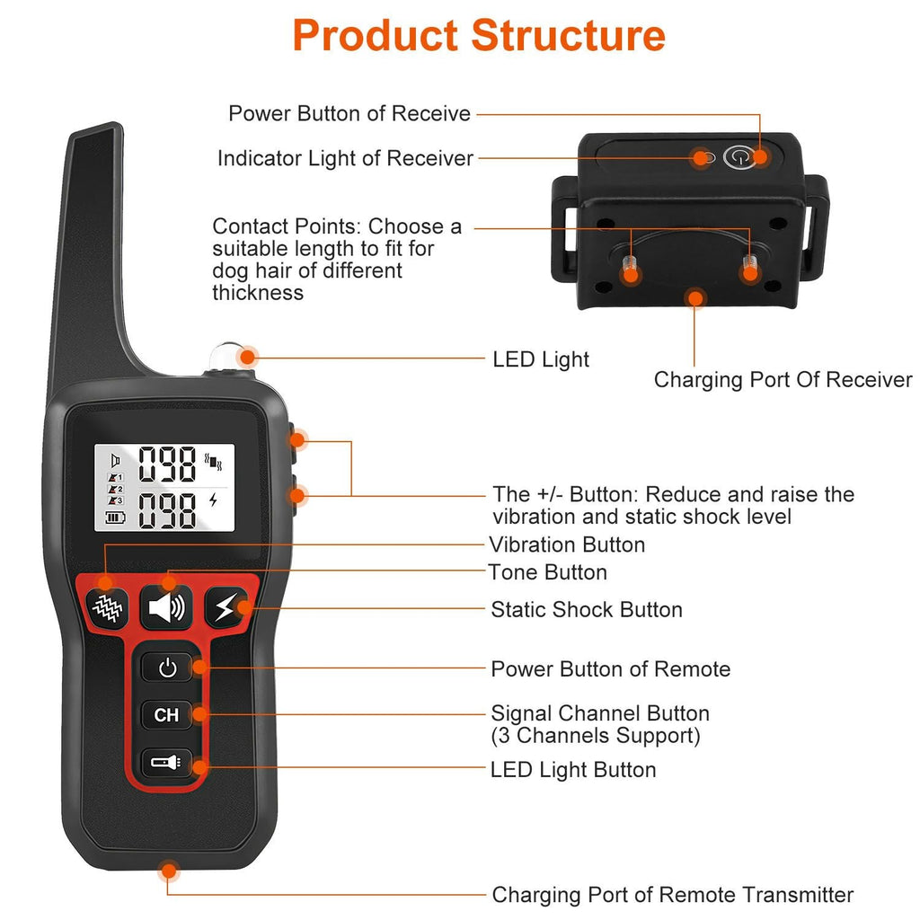 Long-Range Dog Training Collar - 3280FT Waterproof with Vibration, Beep & Shock Features